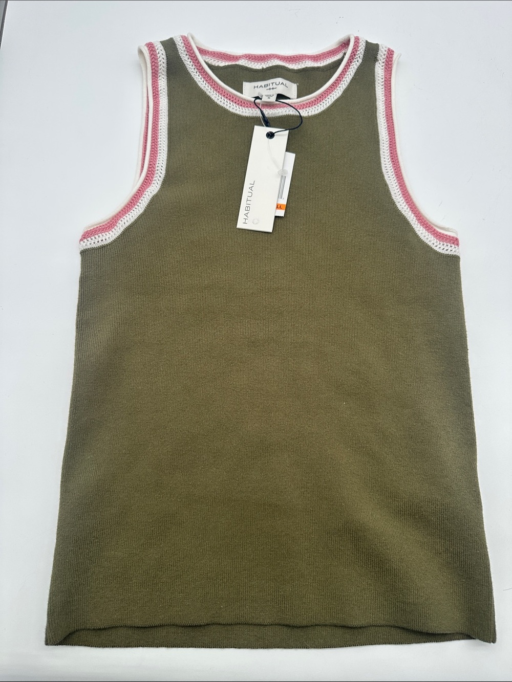 Habitual Olive Green Tank with Pink & White Trim